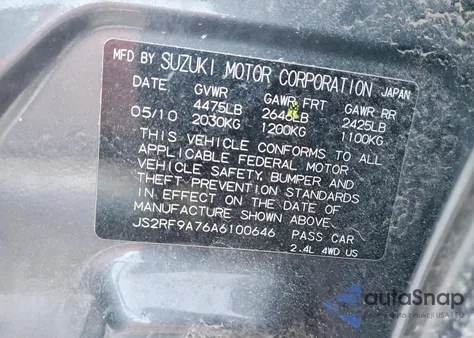 2010 Suzuki Kizashi Sls from USA, damaged, VIN JS2RF9A76A6100646